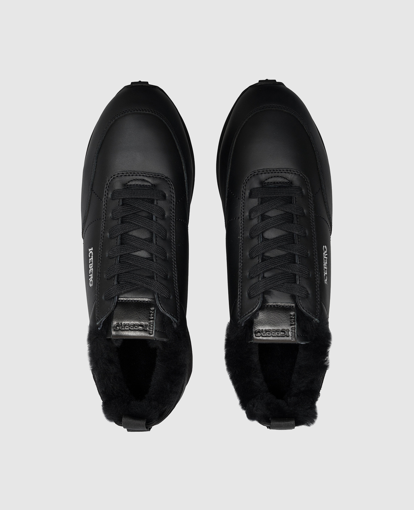 Black leather sneakers with fur trim Iceberg 4