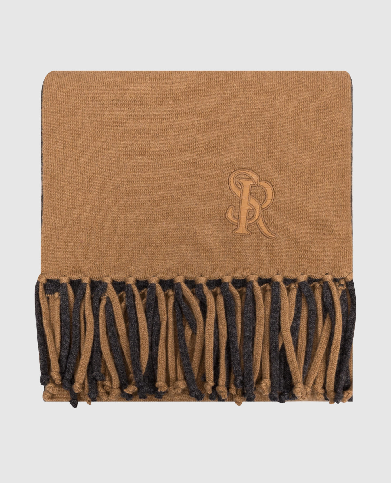 Reversible cashmere scarf with fringe