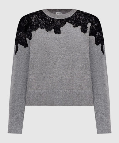 Pull en cachemire gris avec dentelle