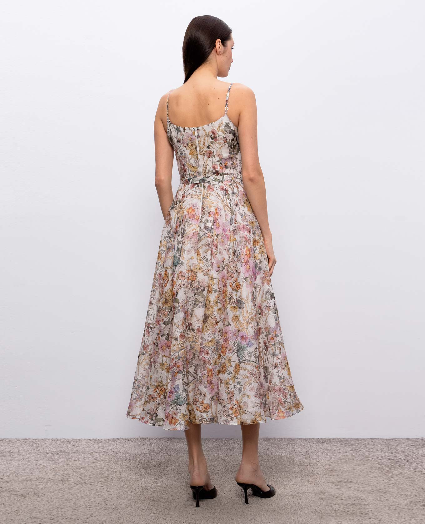 

Beige linen and silk midi dress Nissa