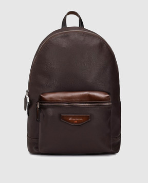 Santoni Brown leather backpack with logo UIBBA3131TRAPMN