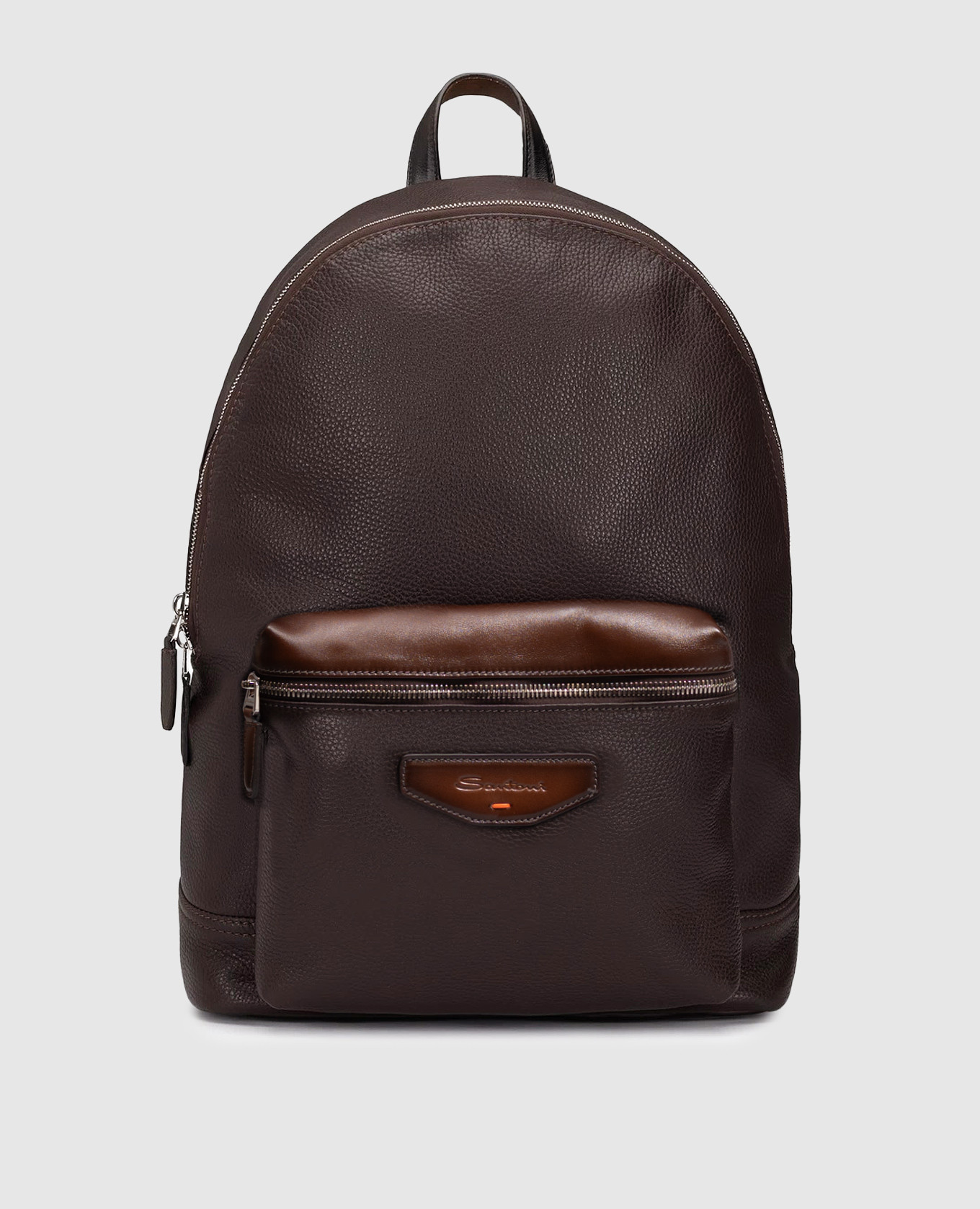 Brown leather backpack with logo