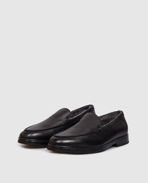 Doucal's Black deerskin loafers with fur trim DU3469JEREUM054