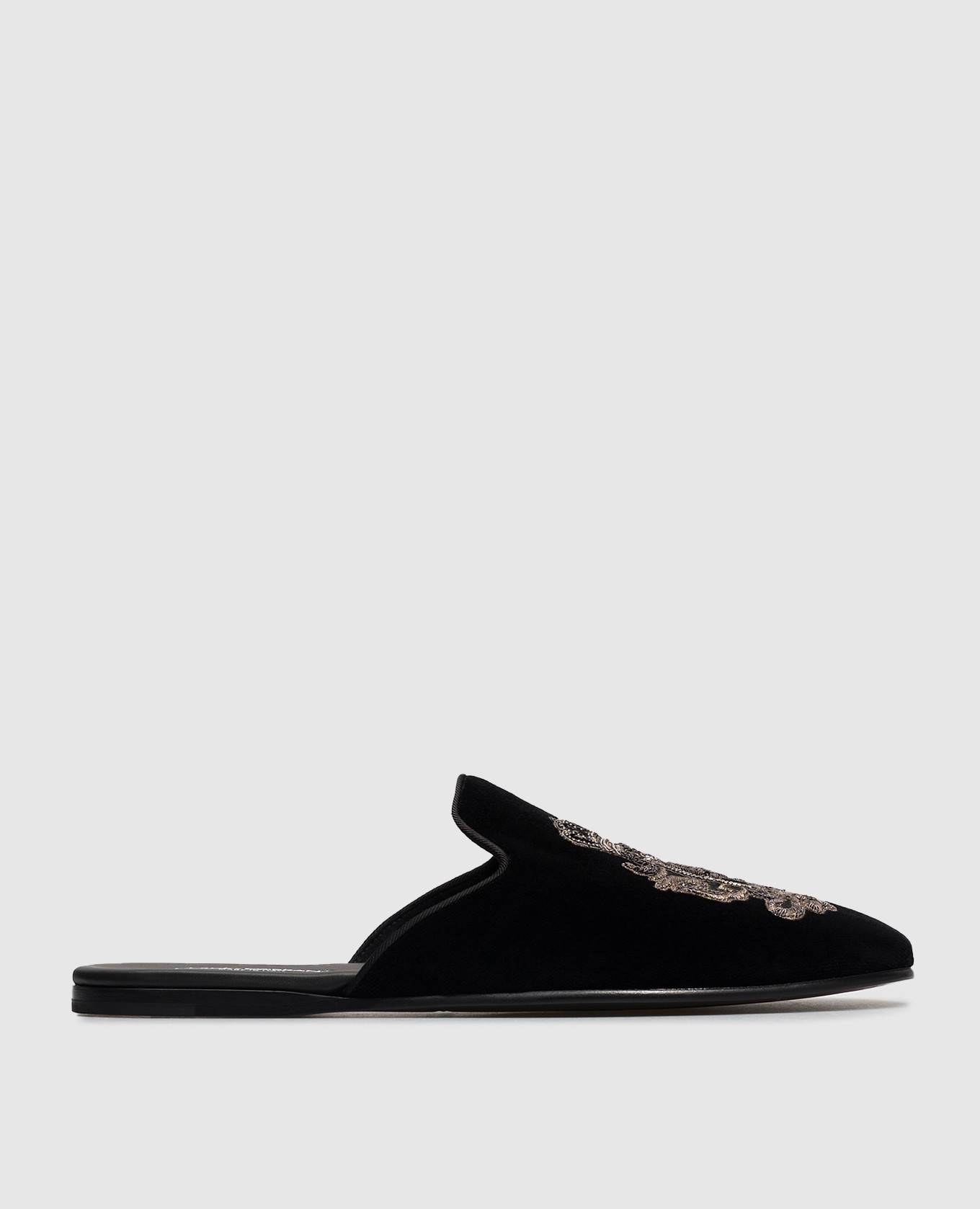 Black velvet slippers with embroidery Dolce&Gabbana