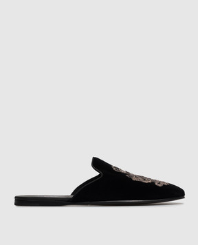 Dolce&Gabbana Black velvet slippers with embroidery A80310AO249