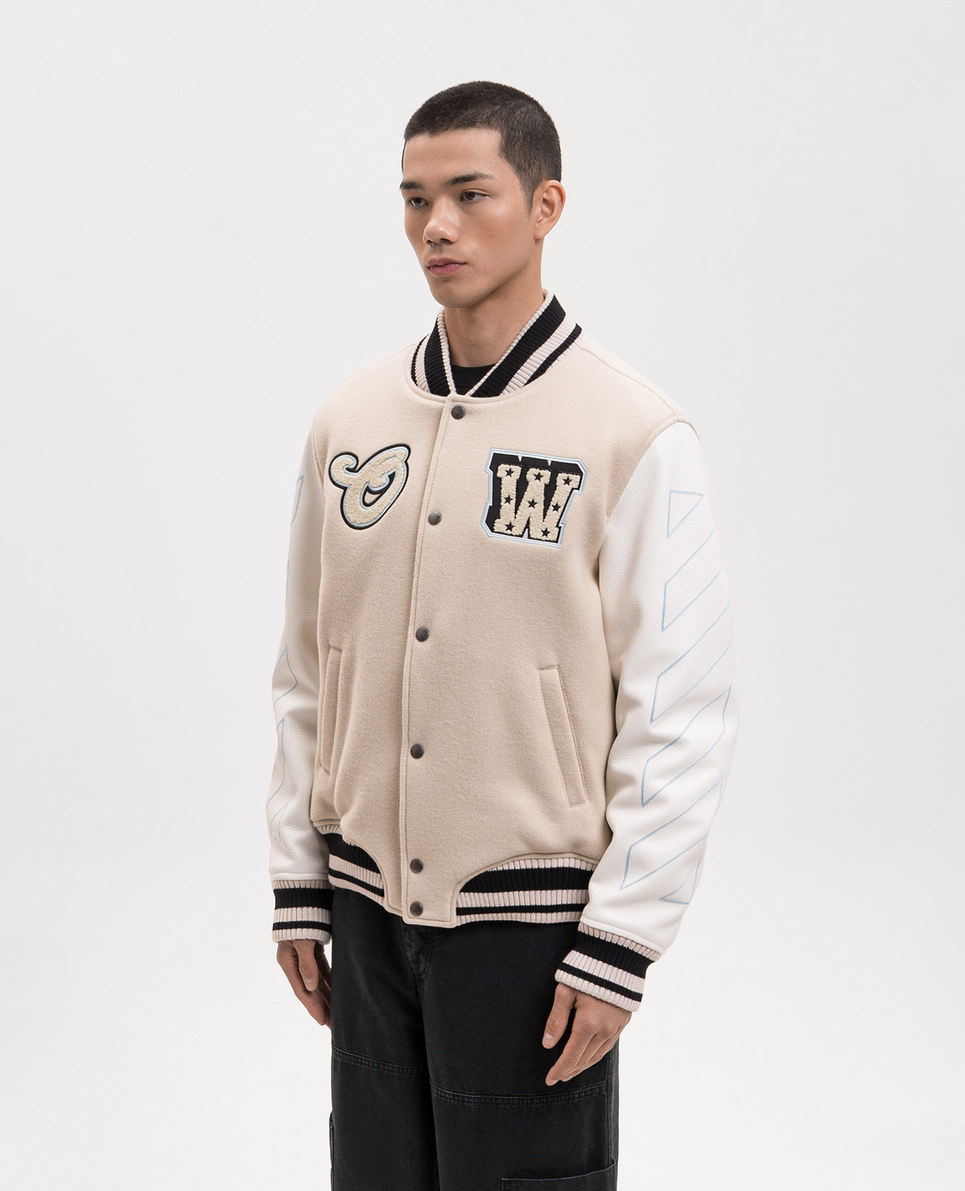 Beige combination bomber jacket with stripes Off-White 3