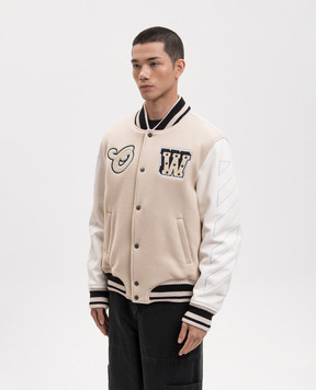 Off-White Beige combination bomber jacket with stripes 44XJA122S26L002