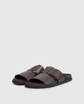 Dolce&Gabbana Brown leather flip-flops with embossed logo A80570A0118