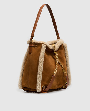 Balmain Brown suede backpack bag with fur HN1GE036LMOS
