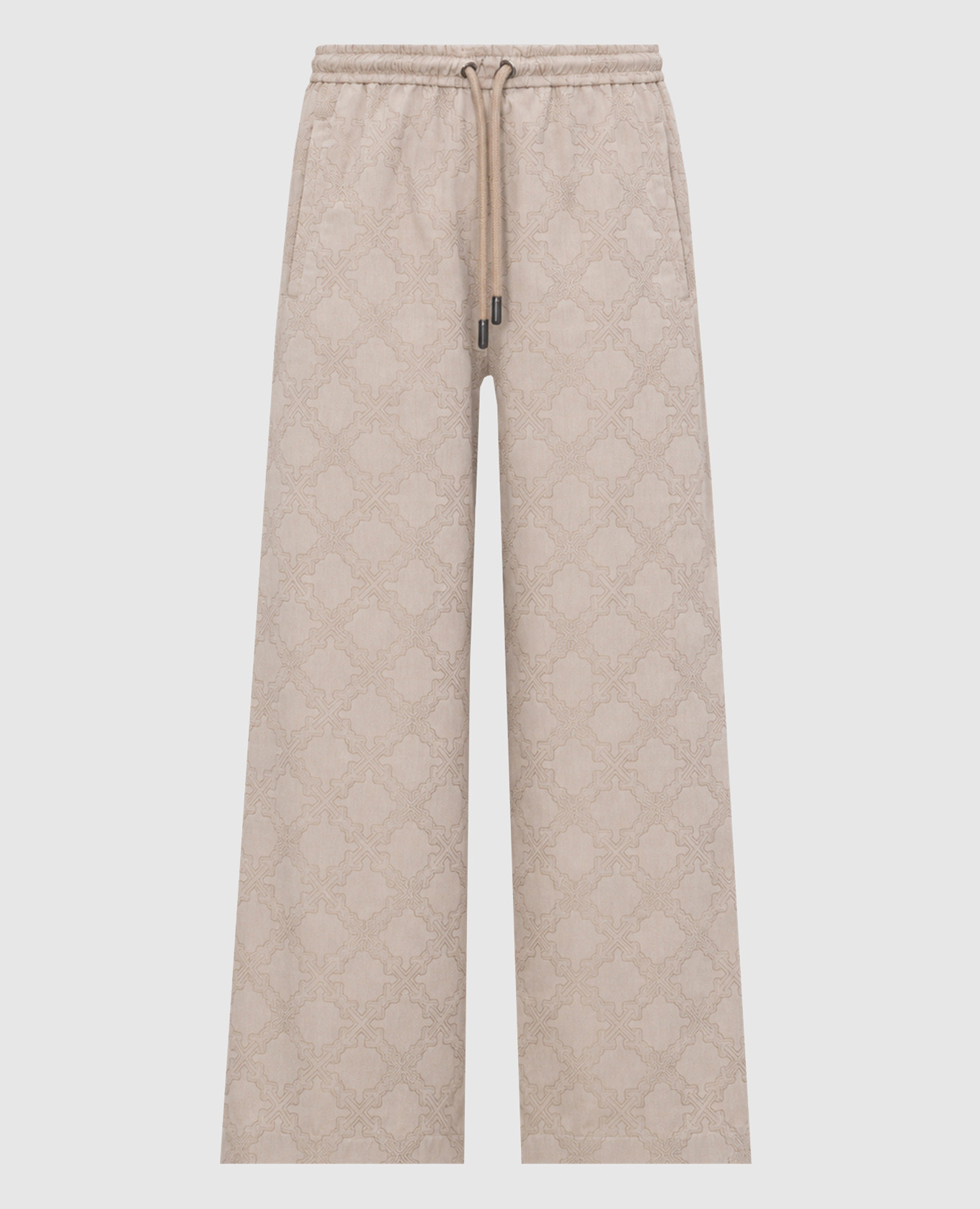 Beige broek met logo-opdruk.