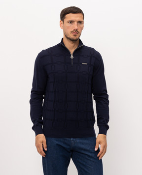 Stefano Ricci Blue wool sweater with geometric pattern KE06015L01E26301