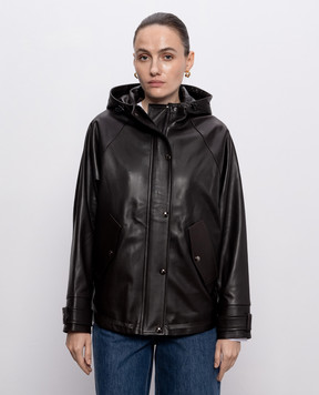 Babe Pay Pls Dark brown leather jacket with hood 2116NATUREL