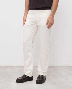 Agnona White linen jeans with logo patch T711U5YU2130