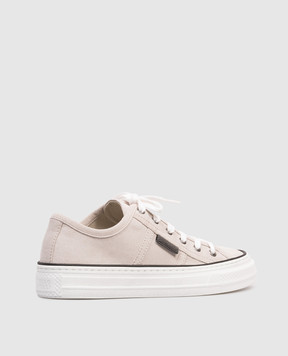 Brunello Cucinelli Gray suede sneakers with a monil chain MZSFG3221