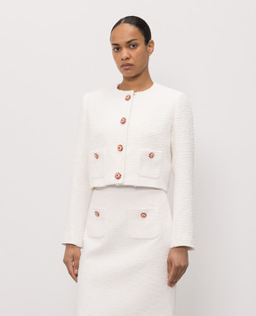 Dolce&Gabbana White tweed jacket with crystals F27JAZHUMW9