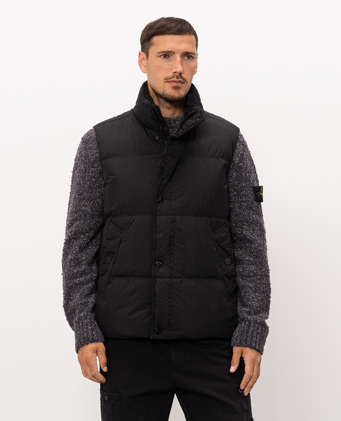 Black down vest with logo patch Stone Island 3