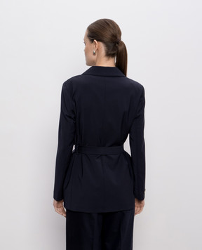 Peserico Navy double-breasted wool jacket with monil chain A01747A02008