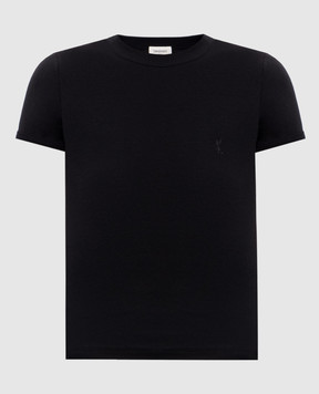 Saint Laurent Black T-shirt with monogram embroidery 869630Y38BD