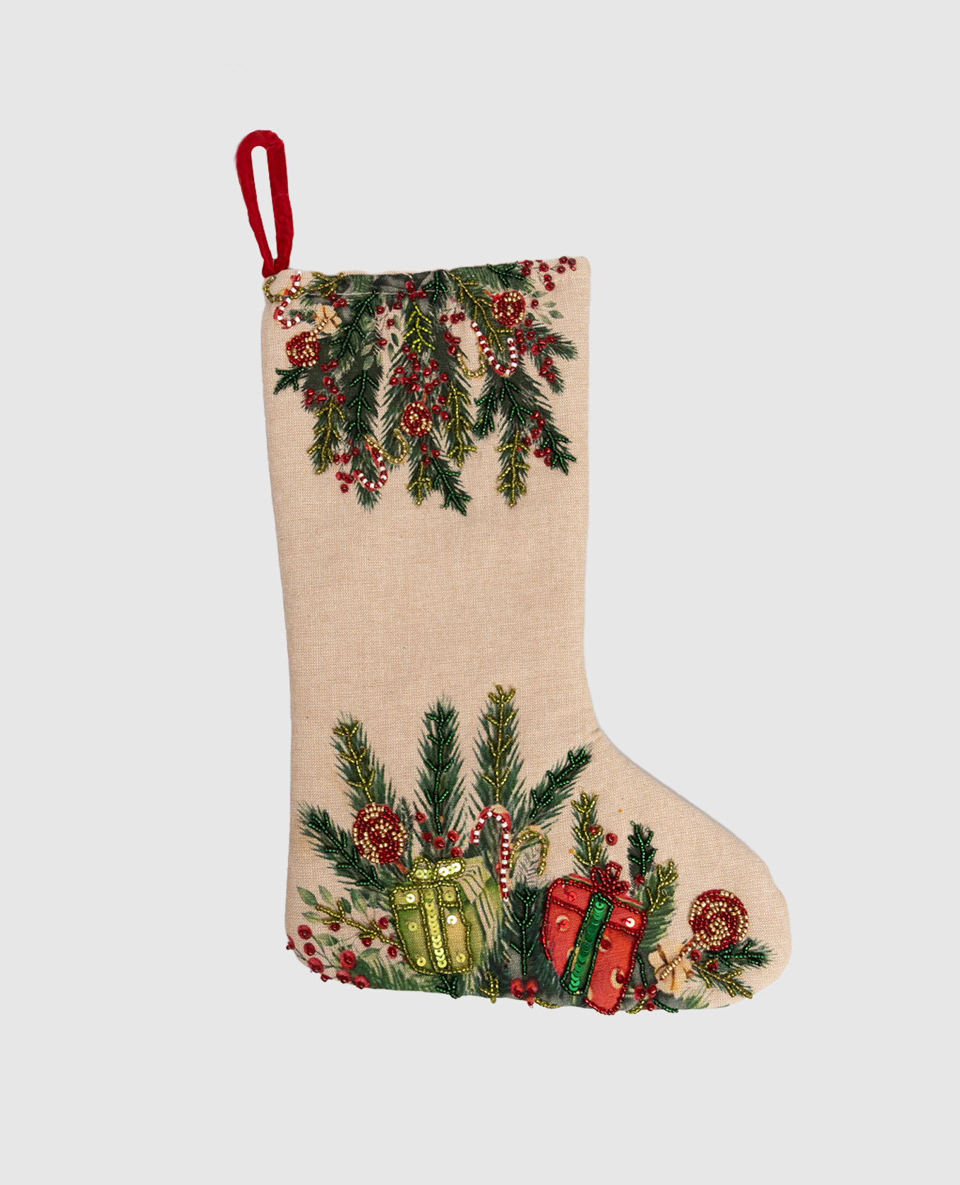 

Christmas Sock Decoration Shishi, Beige