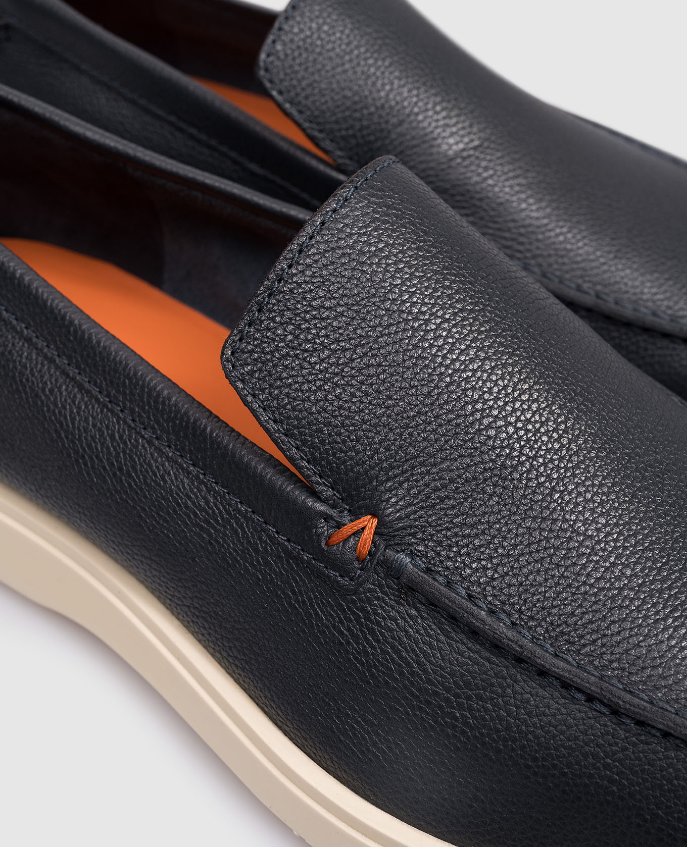 

Blue leather loafers with logo Santoni