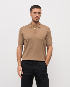 Stefano Ricci Brown silk polo shirt with emblem K414000P31F26160