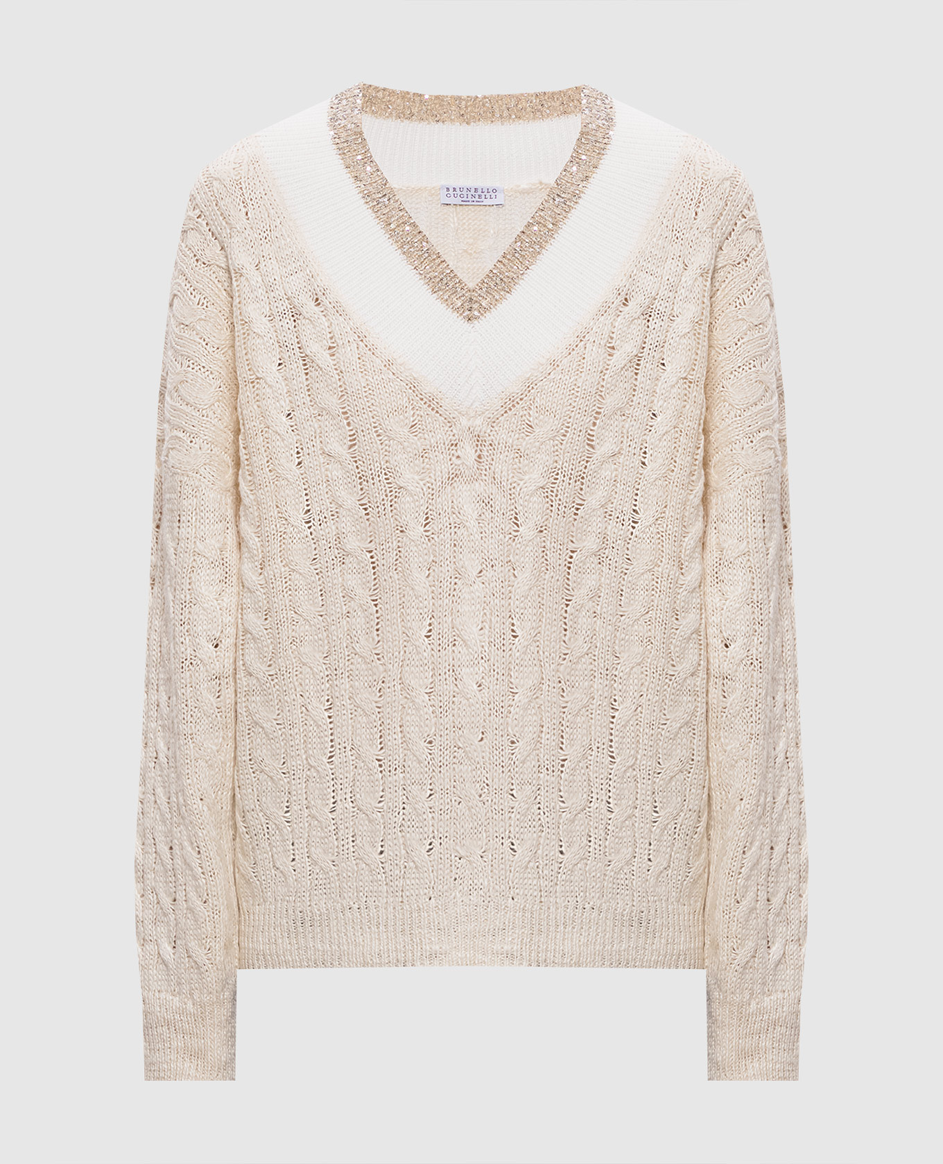 Beige hemp and silk pullover Brunello Cucinelli