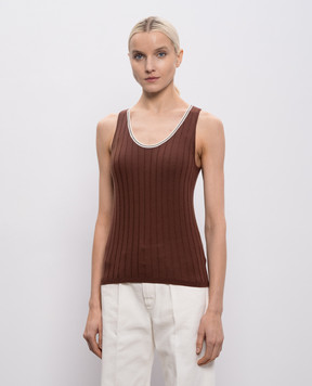Brunello Cucinelli Brown wool and cashmere tank top with chain M14817210