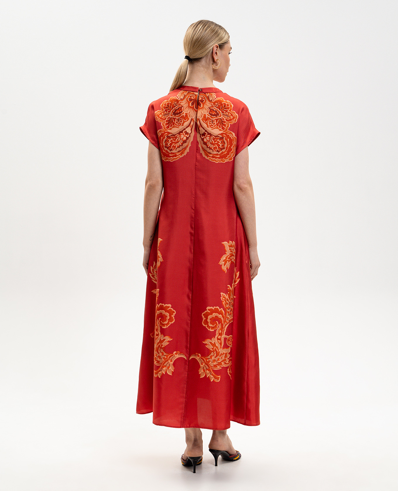 

JAVIER red silk midi dress Momoni