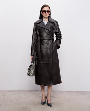 Babe Pay Pls Brown double-breasted leather coat 2517NATUREL
