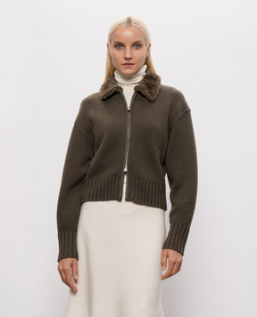 Simkhai Green Zorina cardigan made of wool and cashmere with fur 5266050K