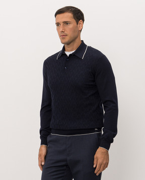 Stefano Ricci Blue wool, silk and cashmere polo shirt KE08020P03E26370