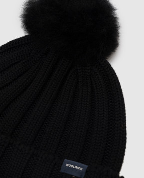 Woolrich Black wool hat with pompom CFWWAC0163FBUF0428
