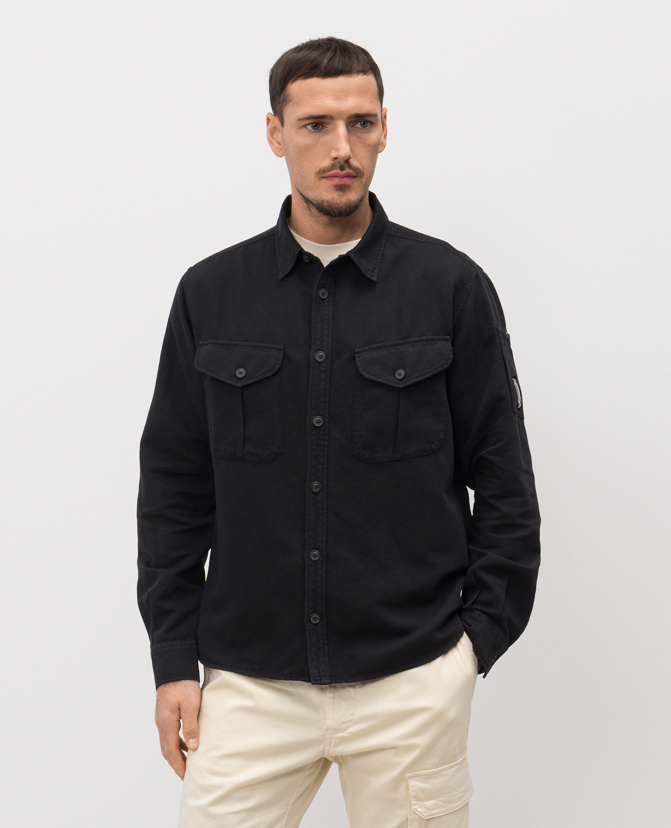 

Black linen shirt with patch C.P. Company