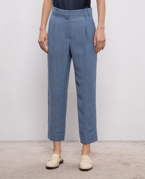 Brunello Cucinelli Blue linen pants with monil chain MH126P8292
