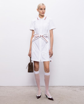 Thom Browne White shirt dress with logo patch FDSF58AF1004