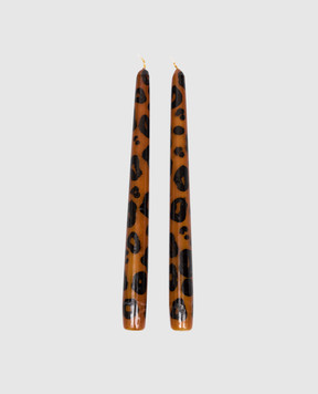 Les Ottomans Set of brown Leopard candles CAN01