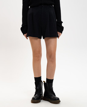 Y`S Yamamoto Black patterned wool shorts YLP01107