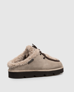 Brunello Cucinelli Brown suede mules with fur trim MZSFG3417