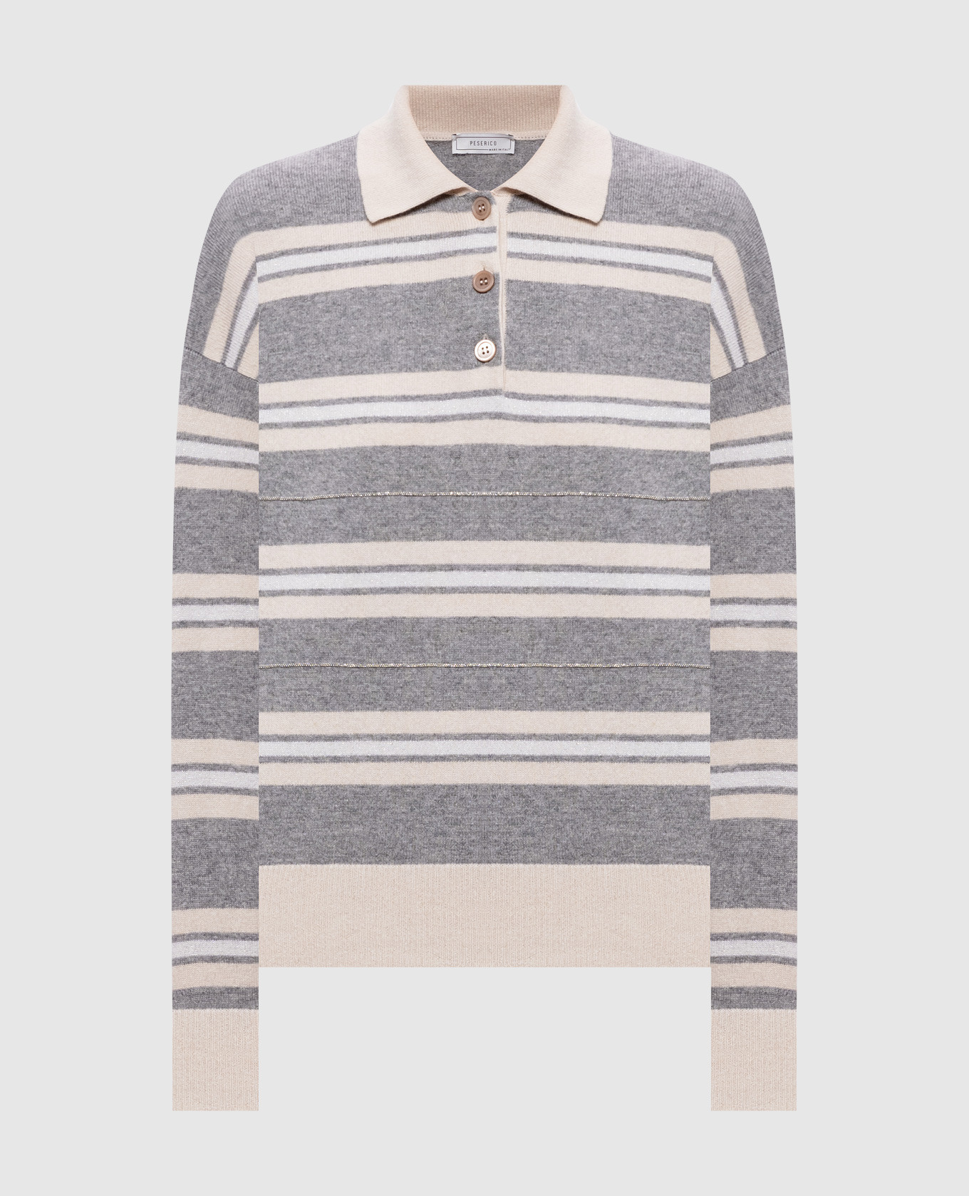 Grey striped wool, silk and cashmere jumper