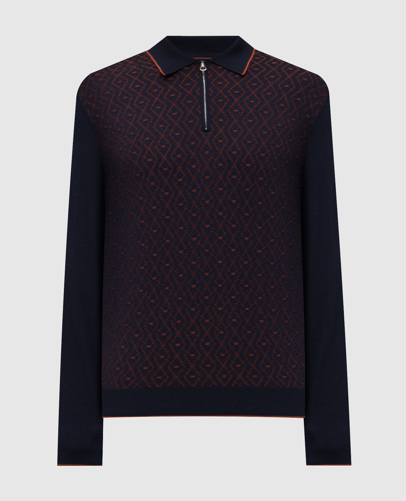 Blue wool and silk patterned polo shirt