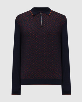 Stefano Ricci Blue wool and silk patterned polo shirt KE06010P30E25402