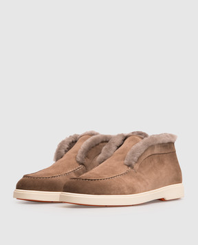 Santoni Brown suede deserts on fur WUYA58457TISAUOF