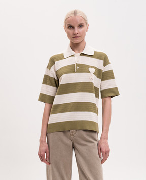 Ami Paris Green striped polo with patch FPL430KN0153