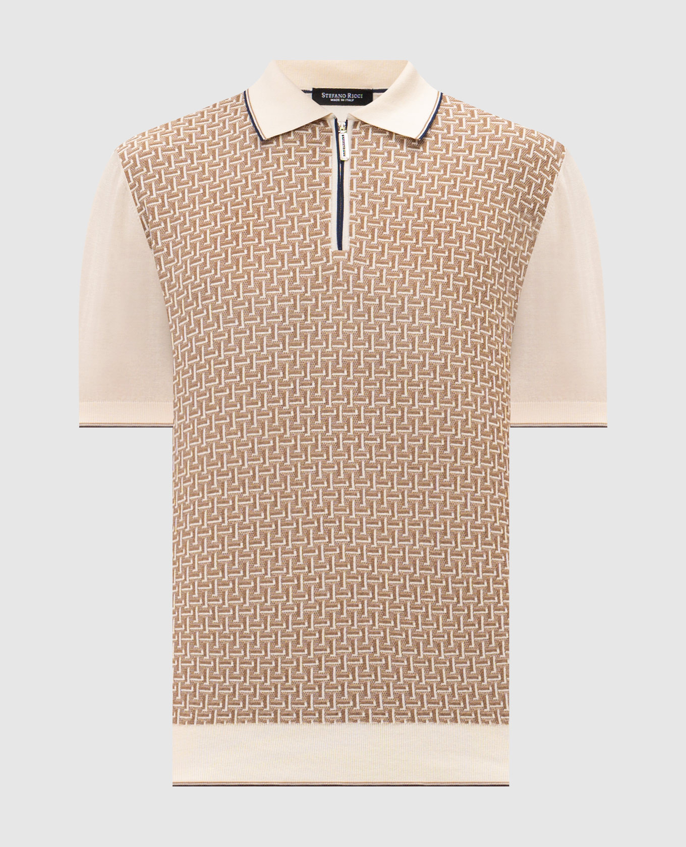 Beige polo shirt with patterned silk