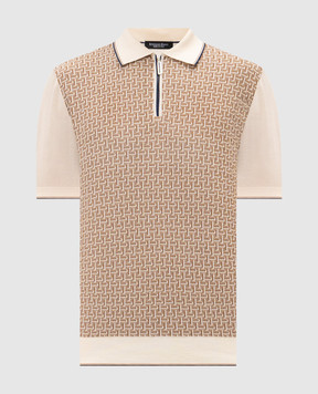 Stefano Ricci Beige polo shirt with patterned silk K414016P31F26167