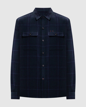 ISAIA Blue wool and cashmere check shirt OSH0092116A