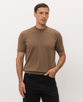 Bertolo Cashmere Brown T-shirt with contrast trim 902204002056