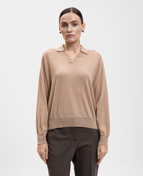 Peserico Beige wool pullover with polo collar S99426F1809770