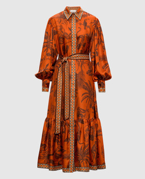 Alemais Monkey Dance Orange Silk Shirt Dress 6882D