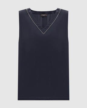 Peserico Blue top with monil chain E0822001940